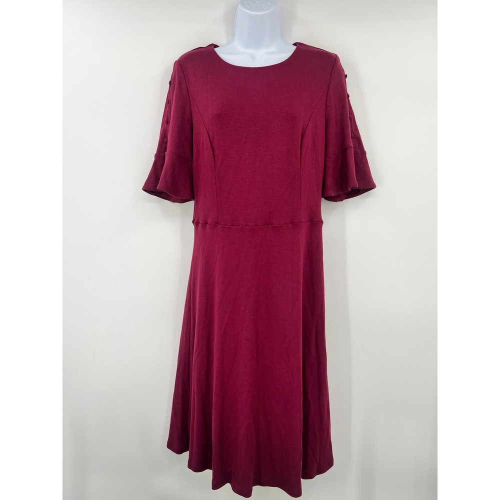 Boden Women US 12 R Alexis Button Shoulder Jersey Midi Dress Maroon Burgundy